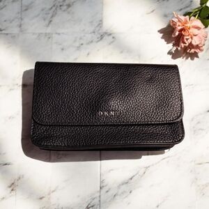 DKNY Black Pebbled Leather Crossbody Wallet